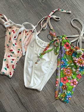Set of 3 wild fable Tie-Side Bikini Bottoms - Cherry, White & Floral